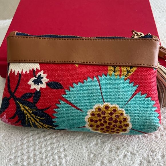 Spartina Wristlet bright fabric with leather trim - Picture 2 of 7